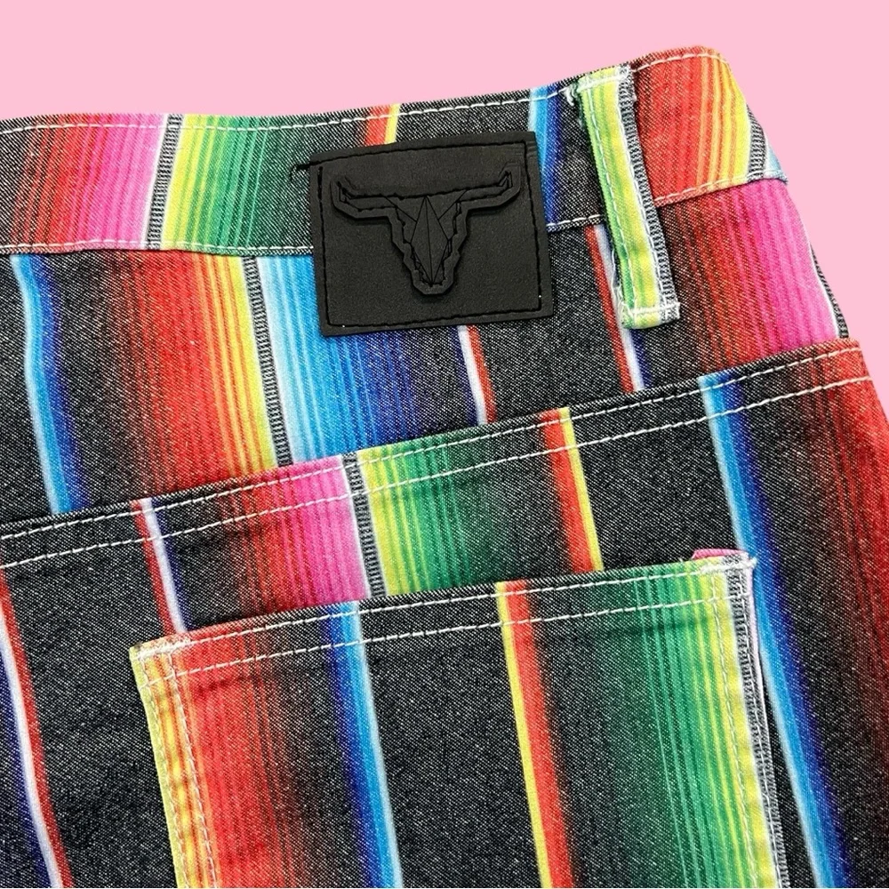 Lucky & Blessed Serape Jean Shorts Frayed / Fringe Hem - Picture 3 of 5